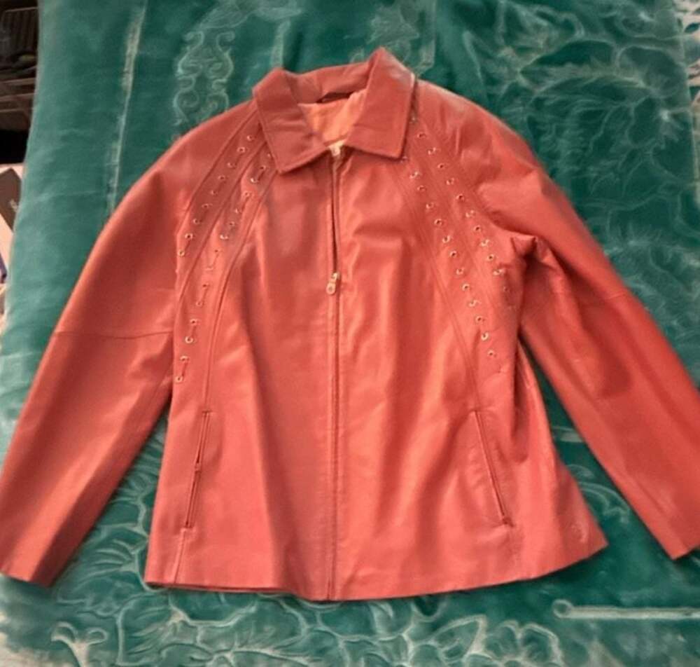 Excelled Genuine Leather Pink Jacket with Grommet Detail